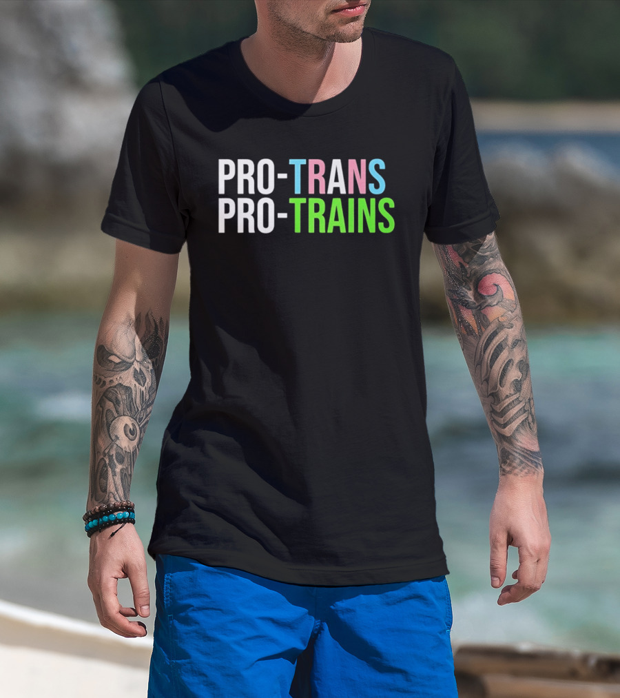 PRO TRANS PRO TRAINS Transgender Ally Public Transport Message T-Shirt