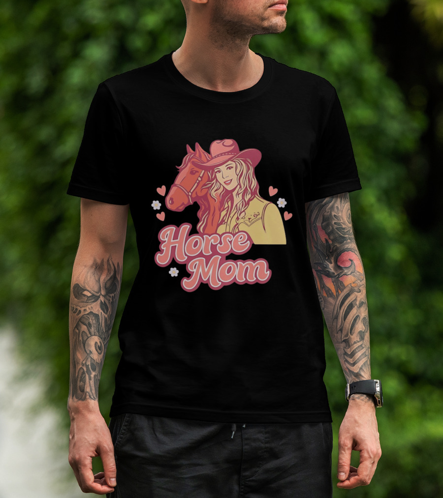Cowgirl Horse Mom With Mustang And Hearts T-Shirt