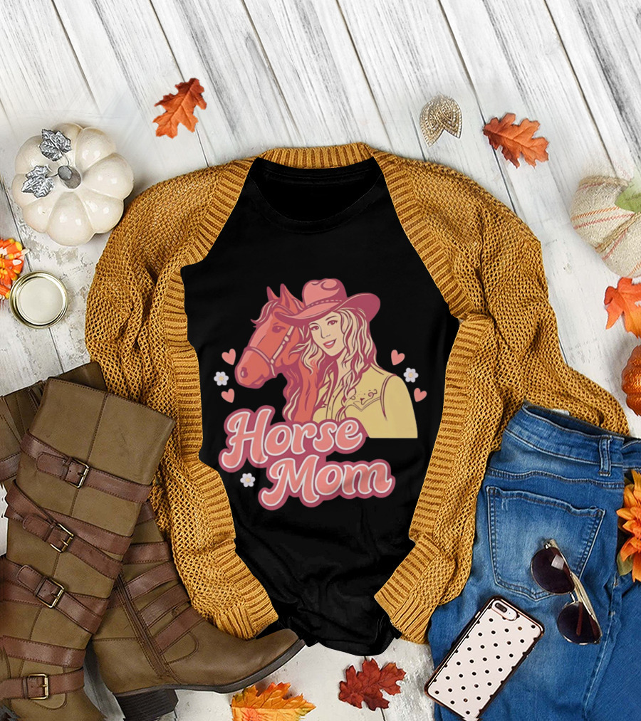 Cowgirl Horse Mom with Mustang and Hearts T-Shirt