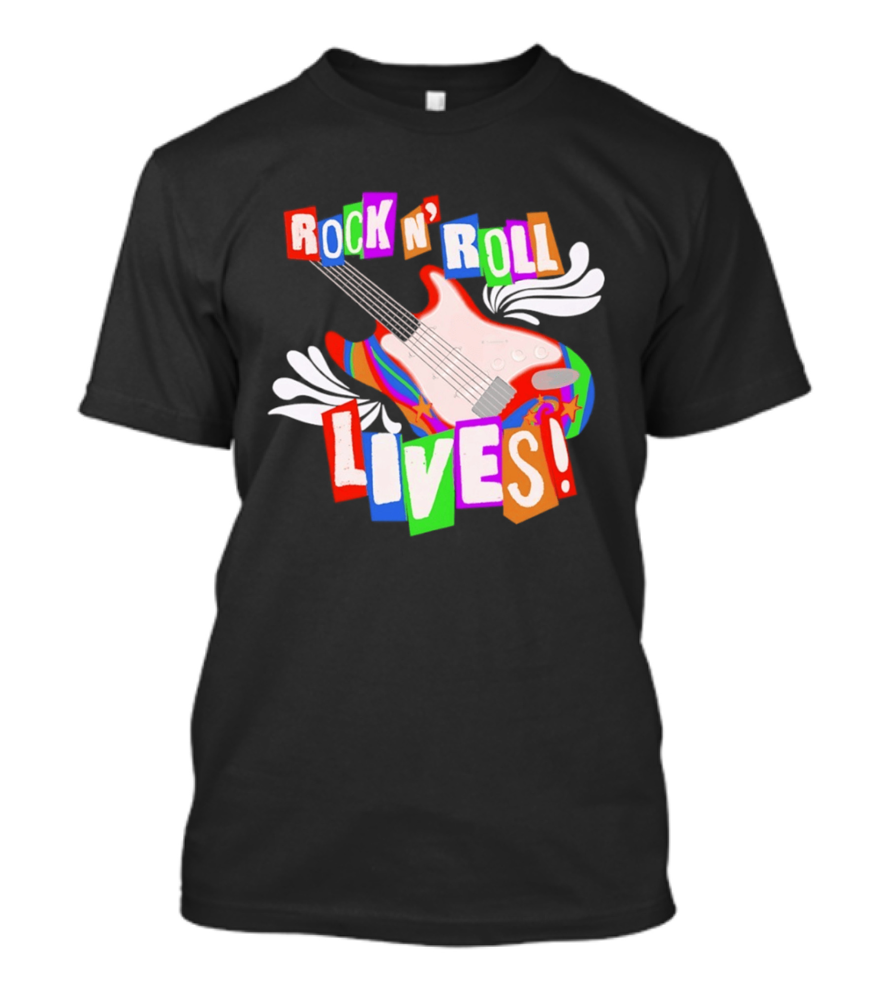 Rock N' Roll Lives Colorful Electric Guitar T-Shirt