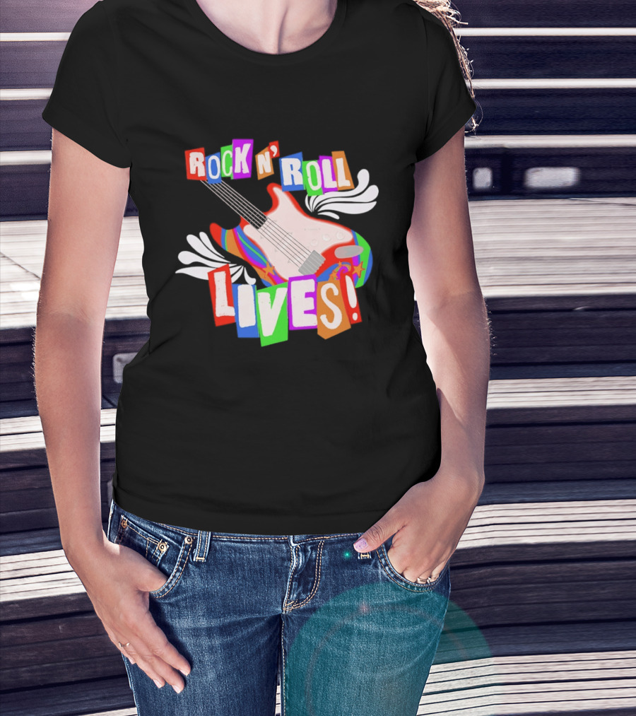 Rock N' Roll Lives Colorful Electric Guitar T-Shirt