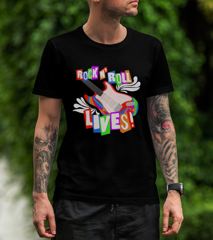 Rock N' Roll Lives Colorful Electric Guitar T-Shirt