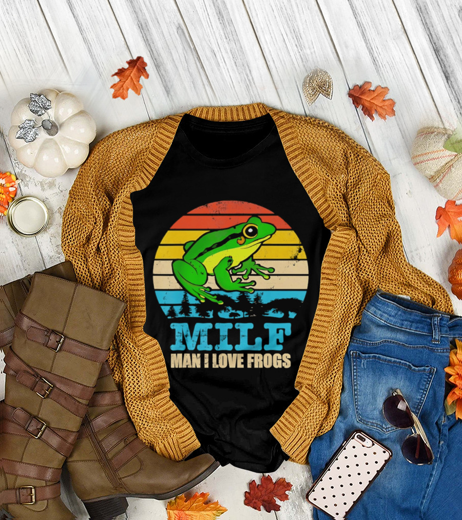 Frog MILF Man I Love Frogs Retro Sunset T-Shirt