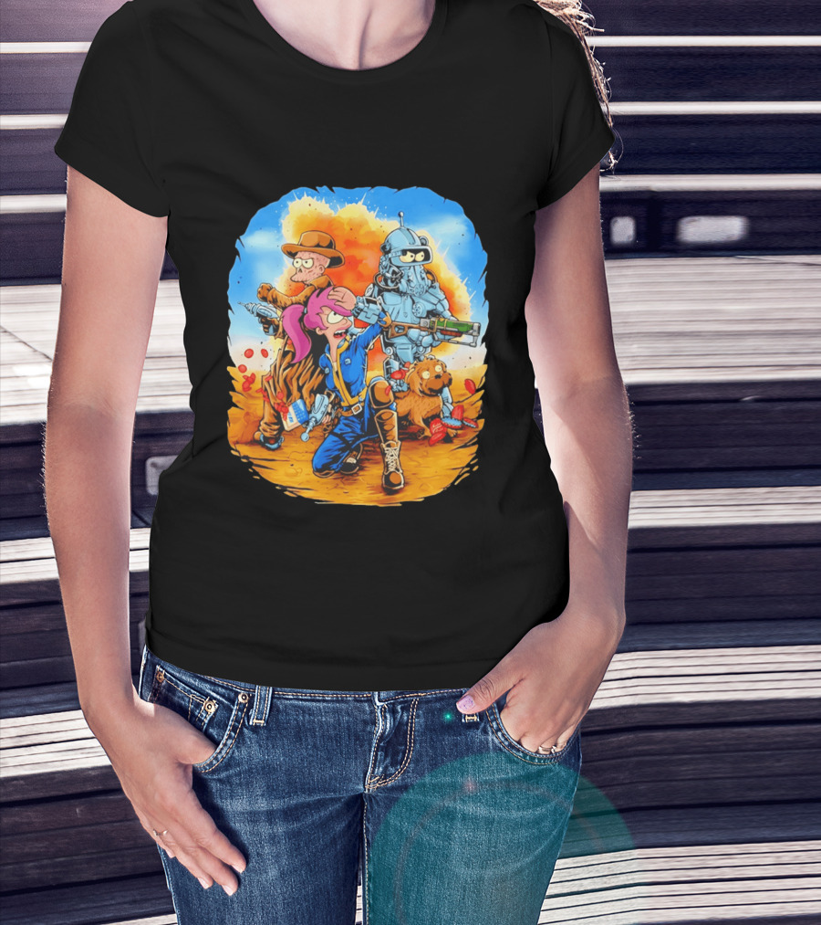 Futurout Fallout Futurama Mashup Fan Art Bender Leela Professor Farnsworth T-Shirt