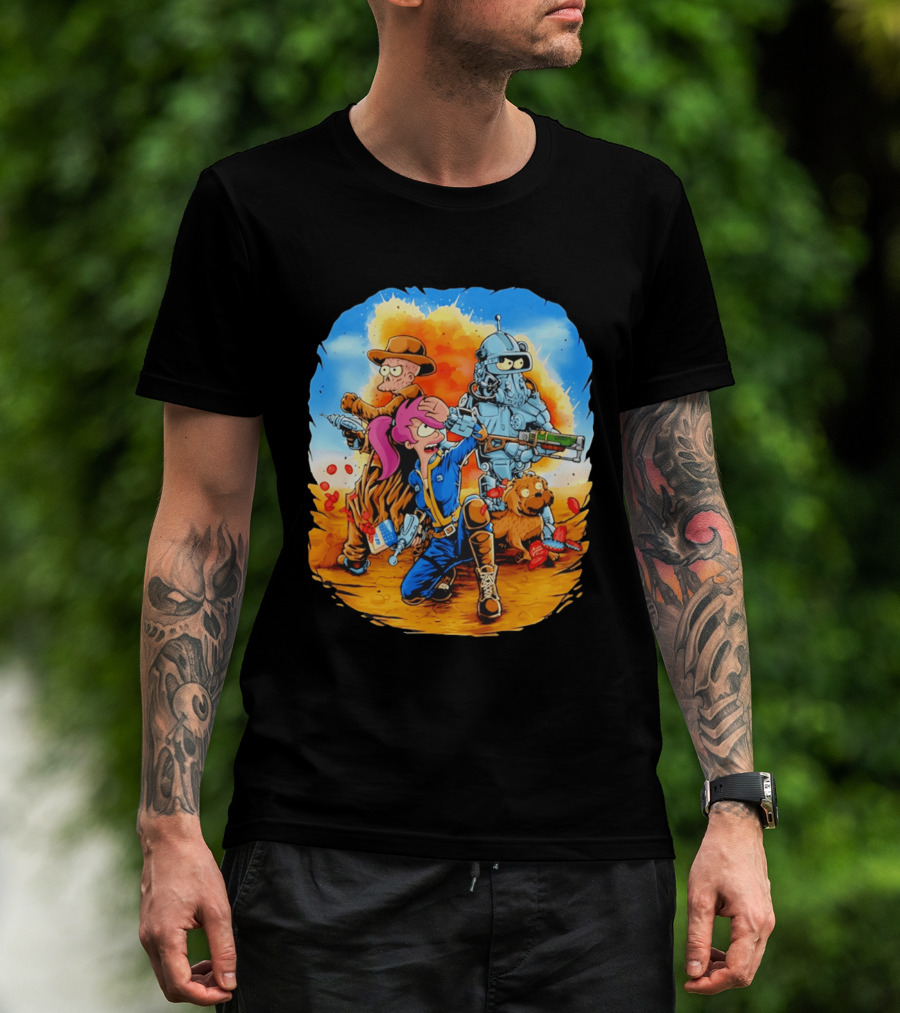 Futurout Fallout Futurama Mashup Fan Art Bender Leela Professor Farnsworth T-Shirt