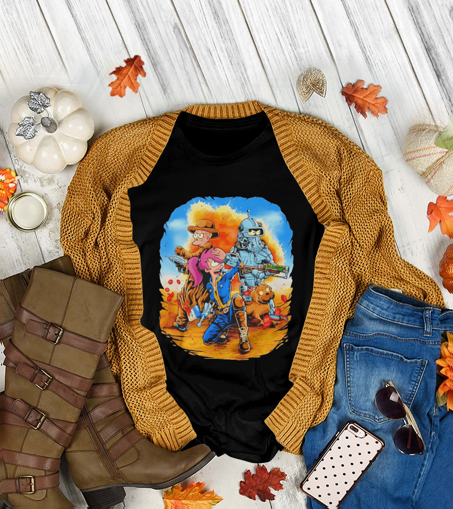 Futurout Fallout Futurama Mashup Fan Art Bender Leela Professor Farnsworth T-Shirt