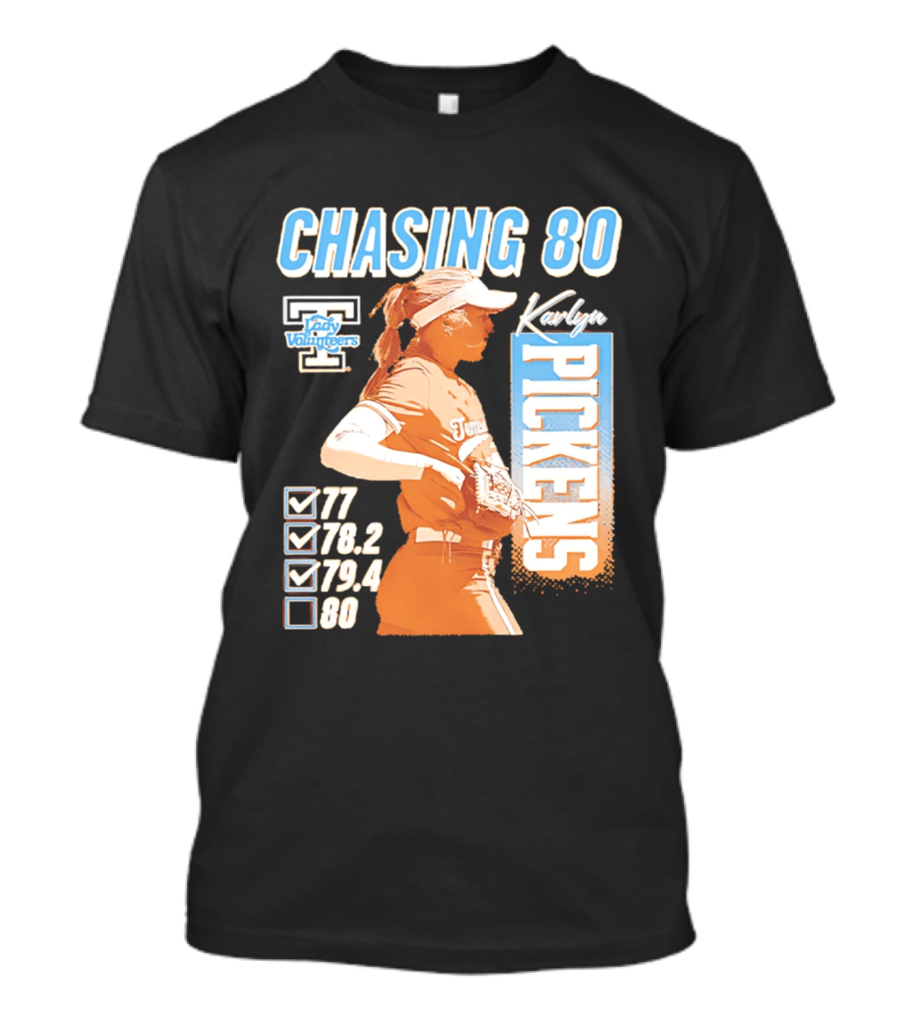 Karlyn Pickens Tennessee Lady Volunteers Softball Chasing 80 T-Shirt