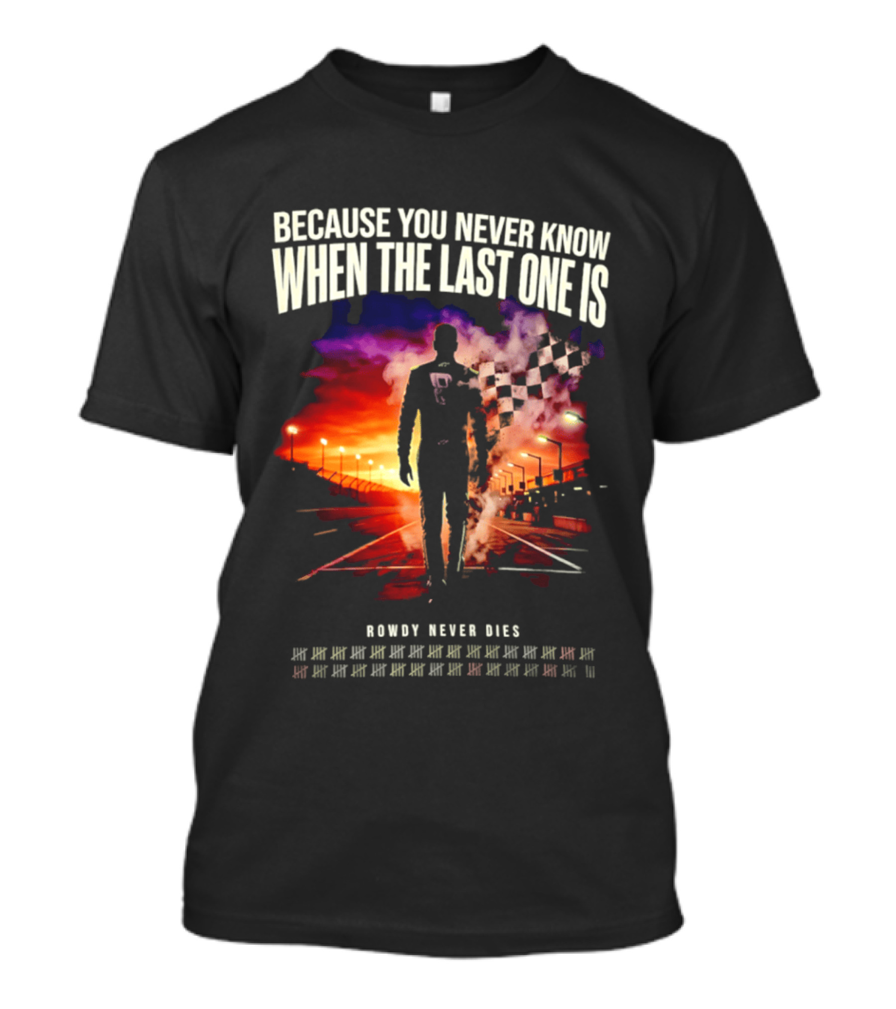 Kyle Busch Rowdy Never Dies Racing Sunset Victory Lane Checkerboard Flag T-Shirt
