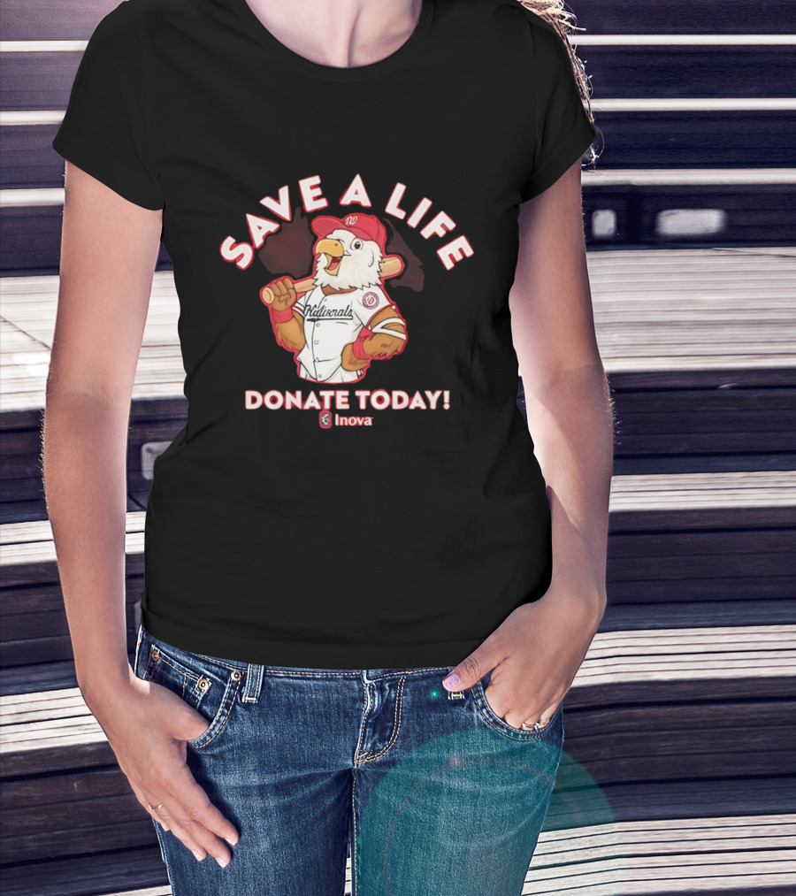 Nationals Mascot Blood Donation Save A Life Inova Drive 2026 T-Shirt
