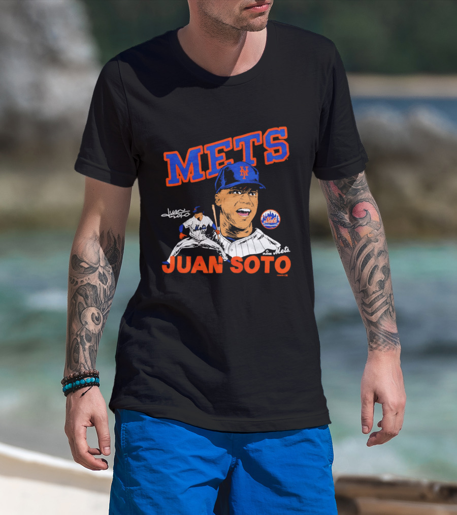 Mets Juan Soto Caricature Tri Blend T-Shirt