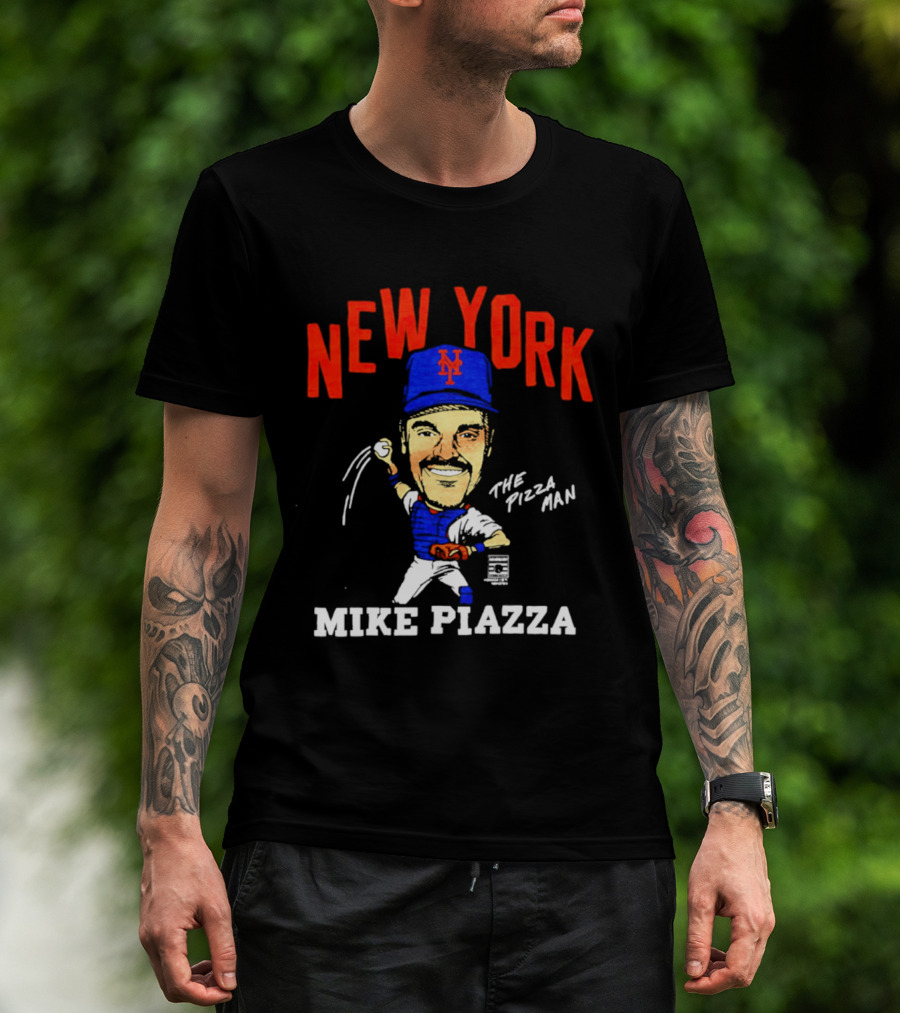 New York Mets Mike Piazza The Pizza Man Caricature T-Shirt