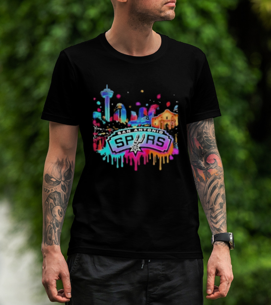 San Antonio Spurs Neon Skyline Colorful Cityscape T-Shirt
