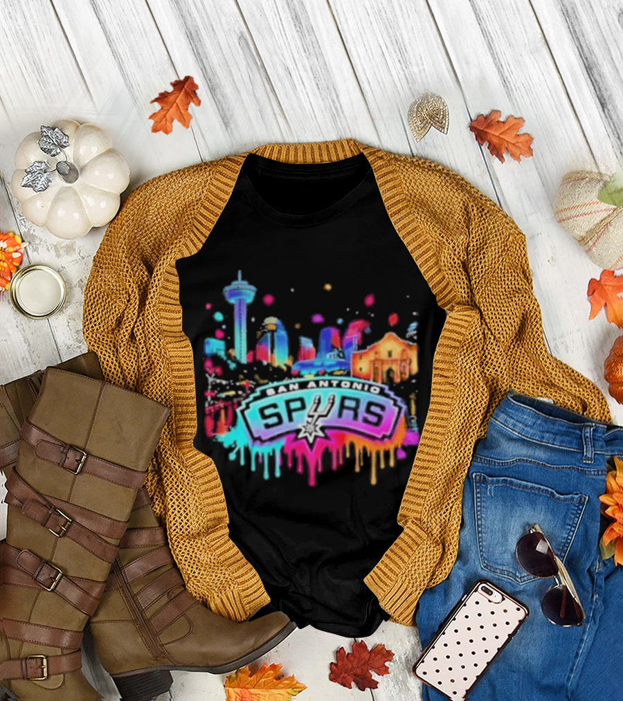 San Antonio Spurs Neon Skyline Colorful Cityscape T-Shirt