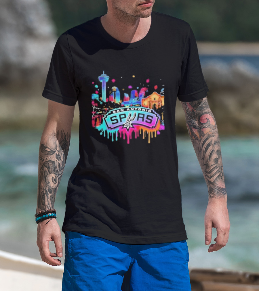 San Antonio Spurs Neon Skyline Colorful Cityscape T-Shirt