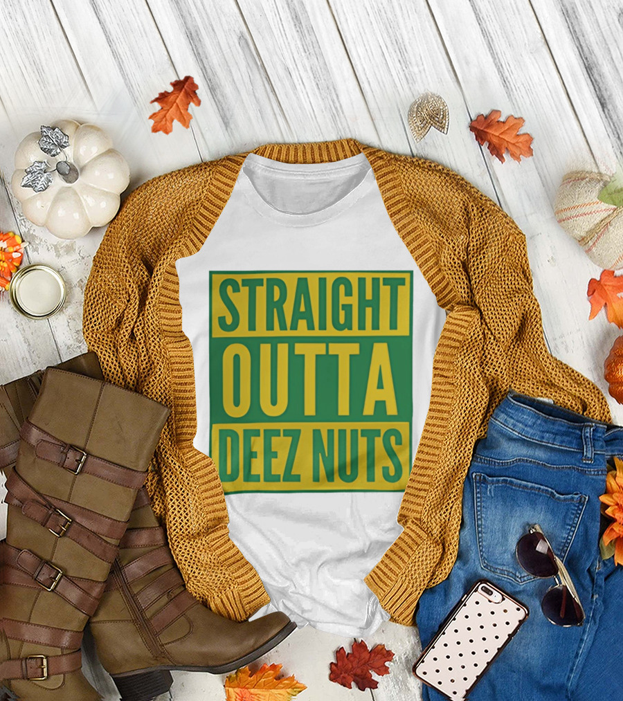 Straight Outta Deez Nuts Bold Yellow Green Block Letters T-Shirt