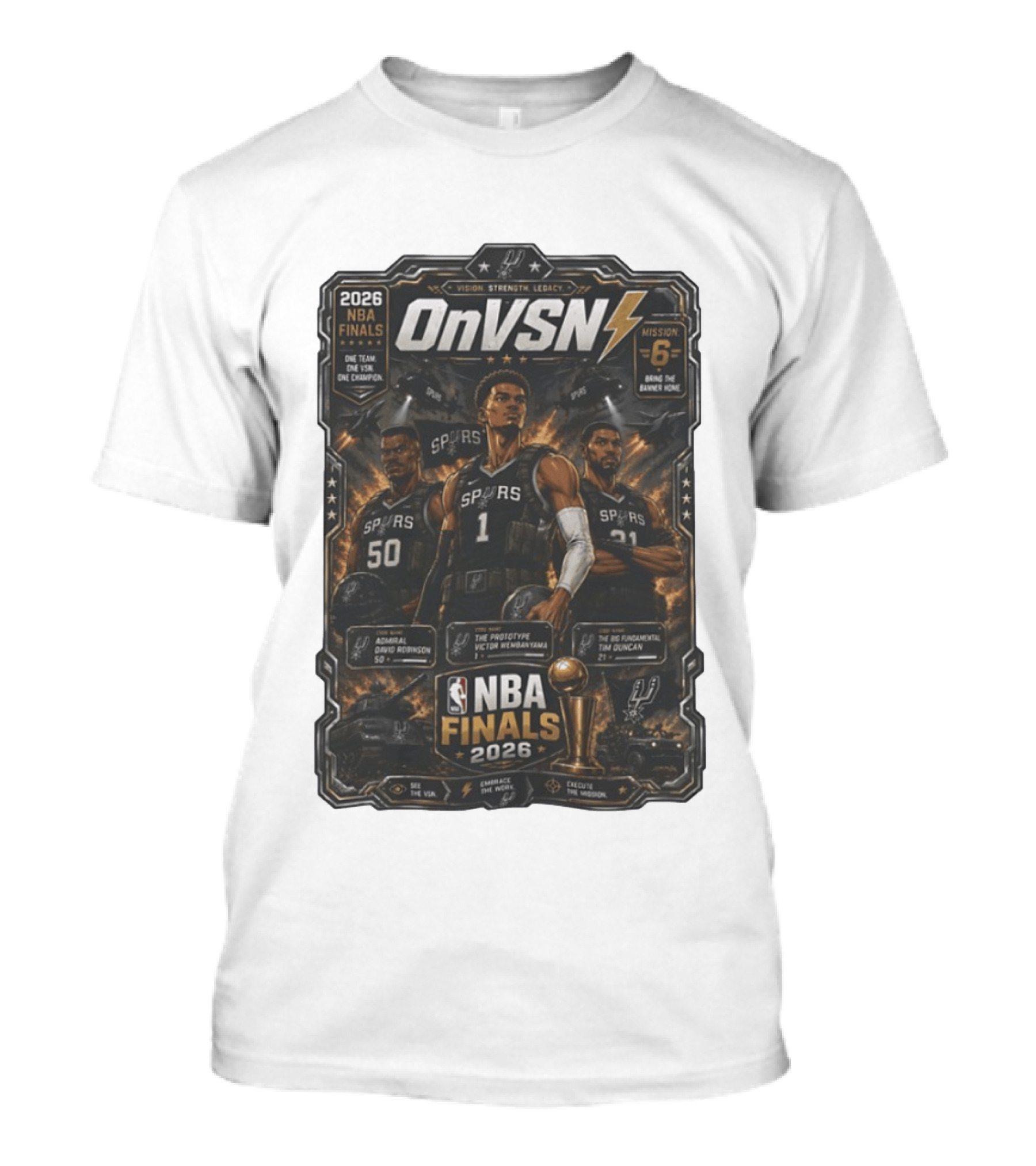 NBA Finals 2026 OnVSN Vision Strength Legacy San Antonio Spurs David Robinson Victor Wembanyama Tim Duncan T-Shirt