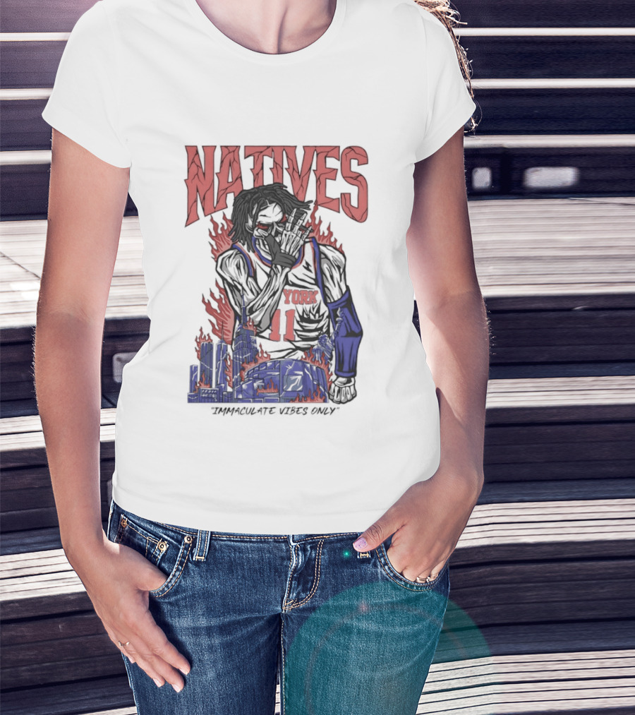 Natives Immaculate Vibes Only Jalen Brunson York 11 Skeleton Statue T-Shirt
