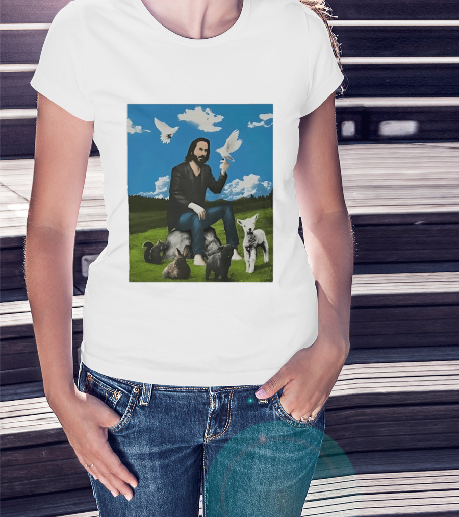 Keanu Reeves Peaceful Meadow With Animals And Doves T-Shirt