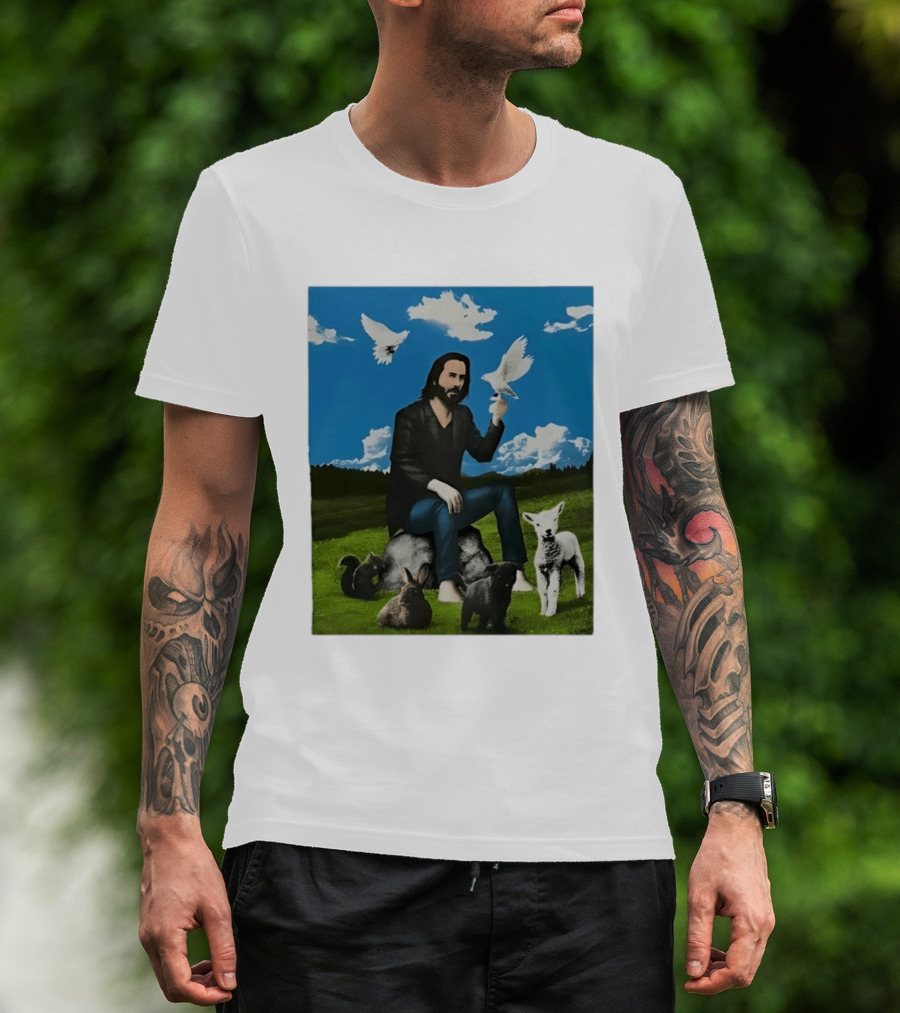Keanu Reeves Peaceful Meadow With Animals And Doves T-Shirt
