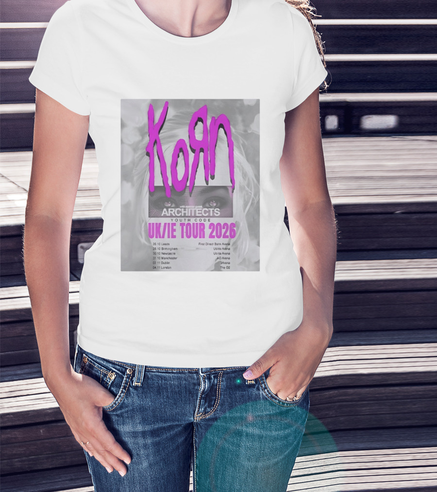 Korn UK/IE Tour 2026 Schedule Architects Youth Code First Direct Arena O2 Arena T-Shirt