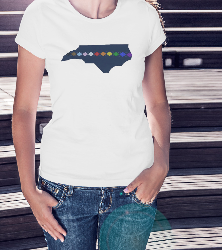 North Carolina Argyle State Map Pattern Inclusivity Message T-Shirt