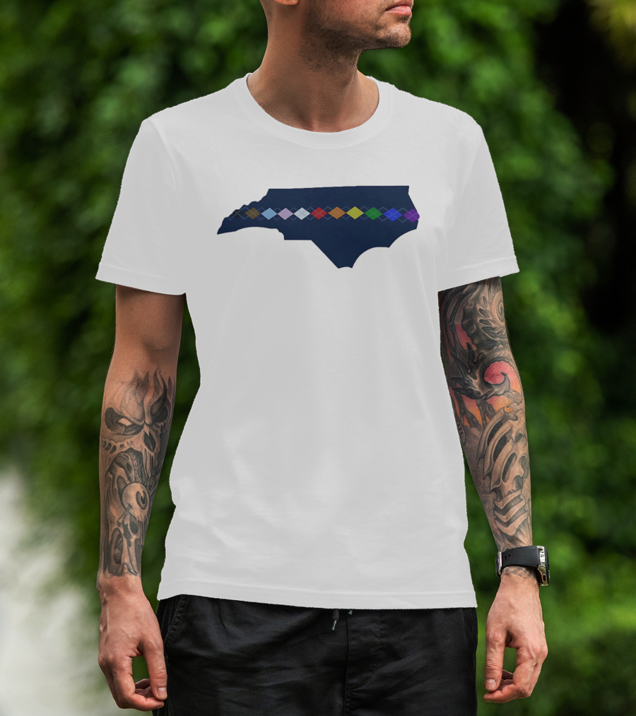 North Carolina Argyle State Map Pattern Inclusivity Message T-Shirt