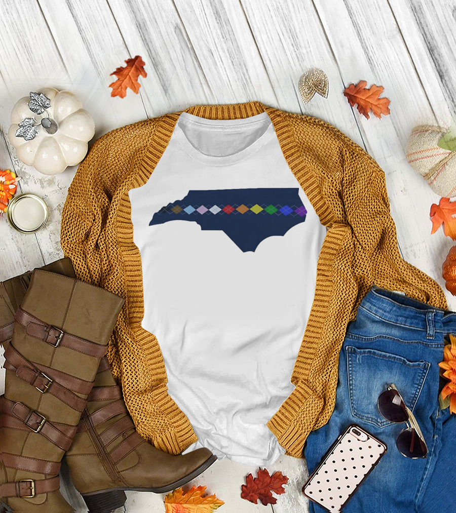 North Carolina Argyle State Map Pattern Inclusivity Message T-Shirt