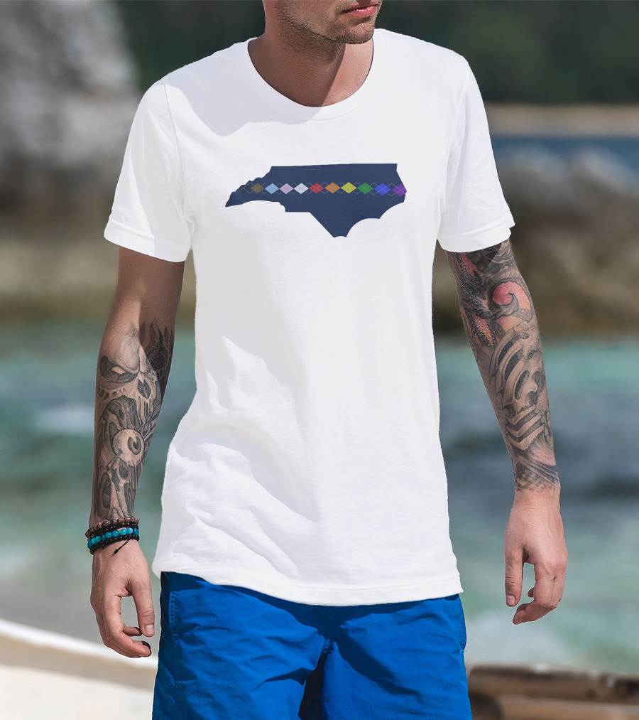 North Carolina Argyle State Map Pattern Inclusivity Message T-Shirt