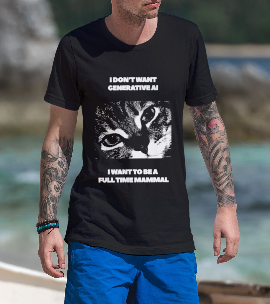 I Don't Want Generative AI I Want To Be A Full Time Mammal Cat Eyes T-Shirt