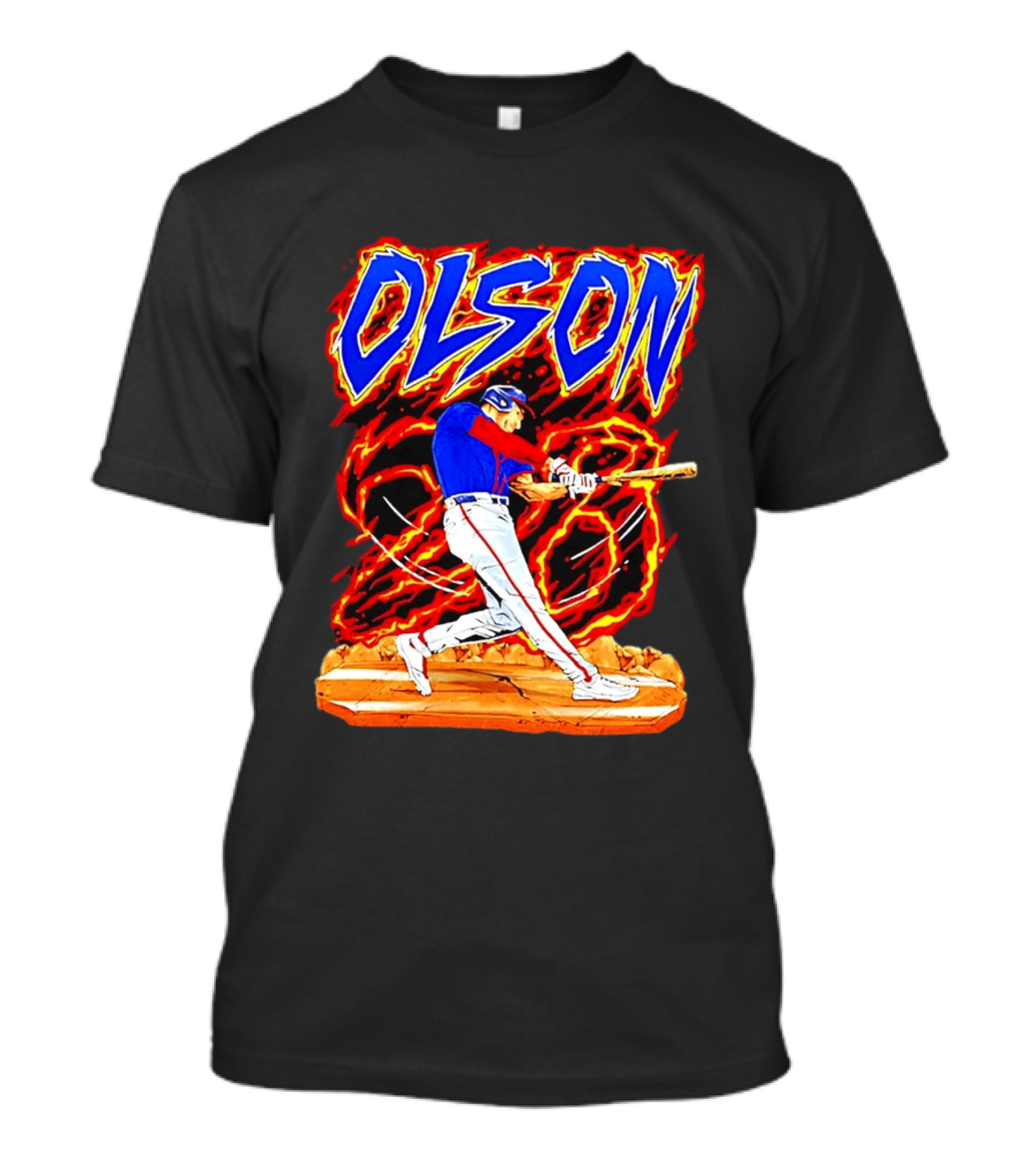 Atlanta Braves Matt Olson Hand Drawn Dynamic Swing Iconic Action T-Shirt