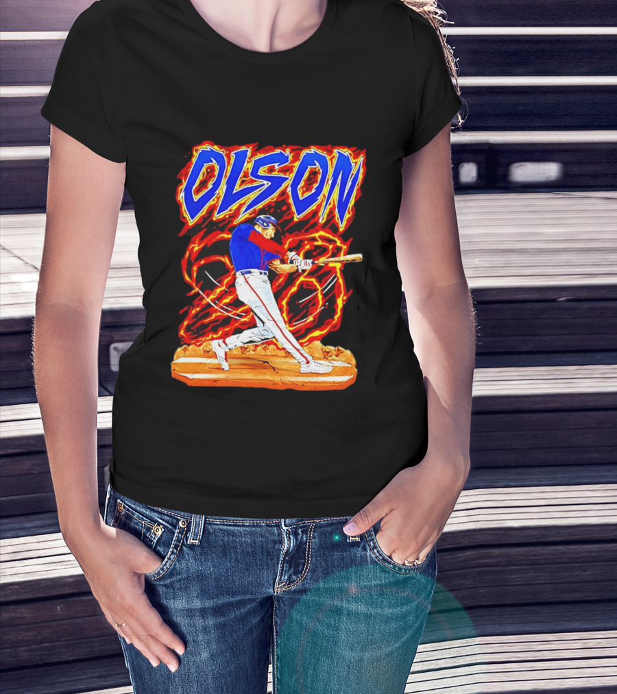Atlanta Braves Matt Olson Hand Drawn Dynamic Swing Iconic Action T-Shirt