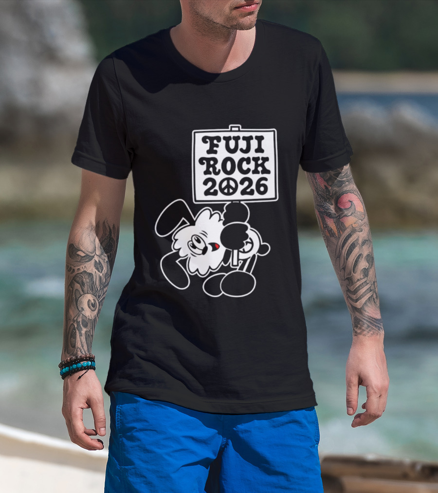 Fuji Rock 2026 Peace Sign Cartoon T-Shirt