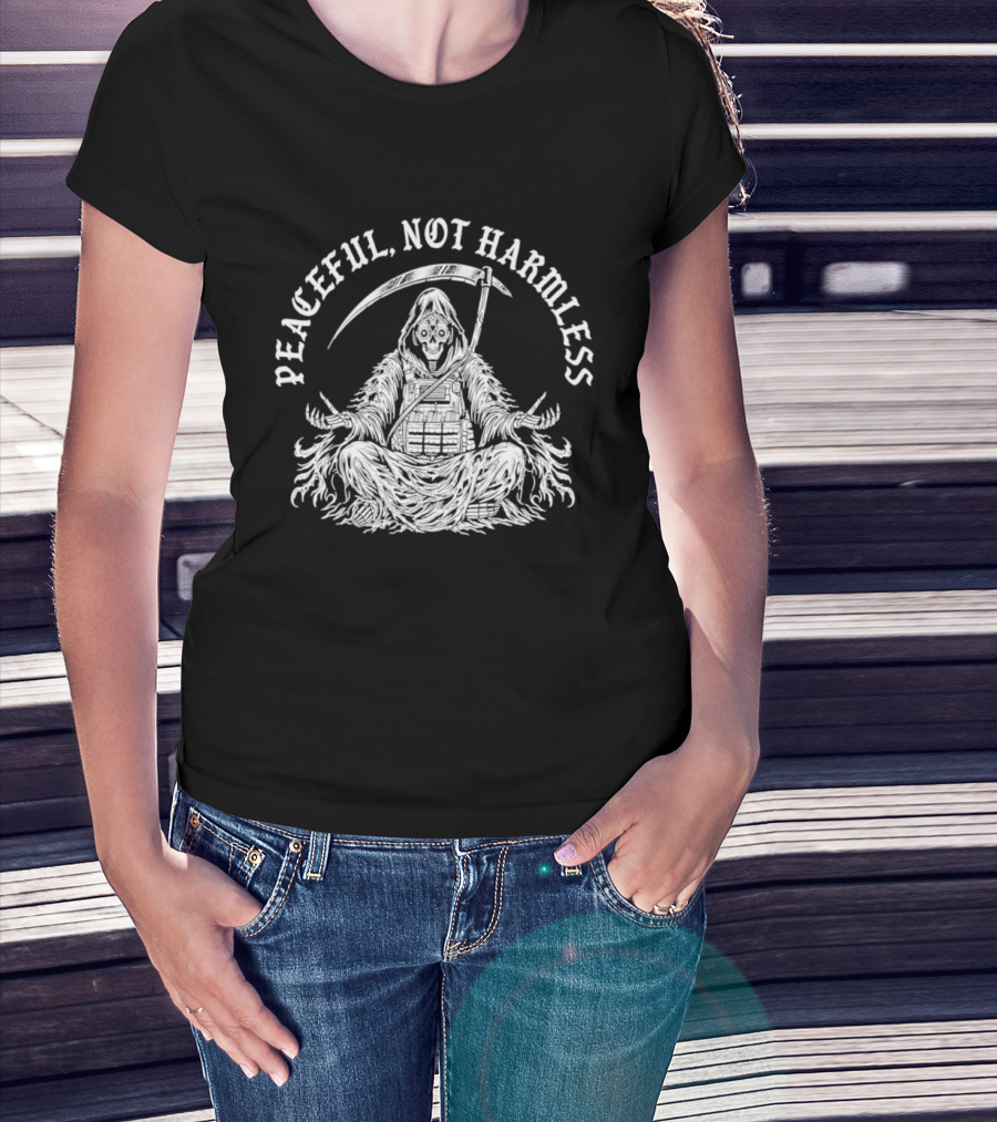 Peaceful Not Harmless Meditating Grim Reaper With Scythe T-Shirt