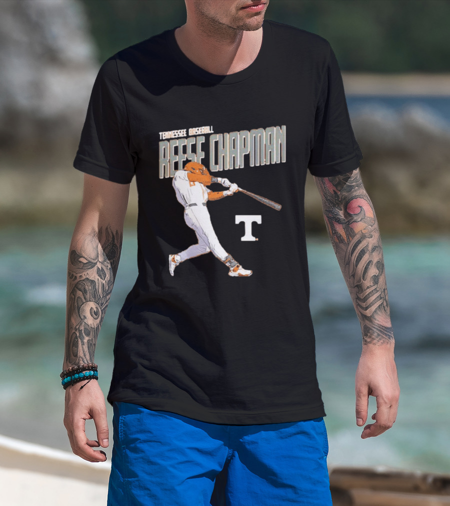 Tennessee Baseball Reese Chapman Swinging Action T-Shirt