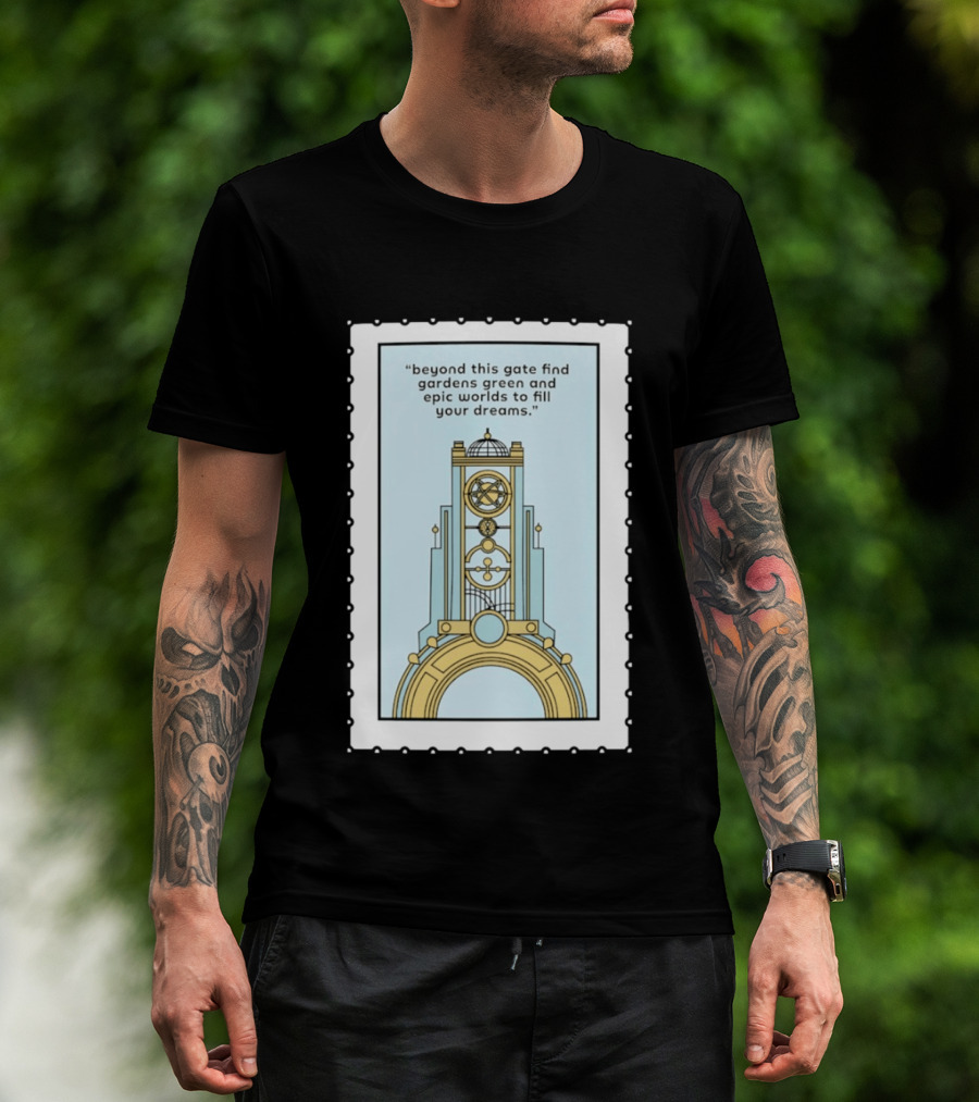 Epic Worlds Gate Tower Dreams Imagination Steampunk Deco Fantasy T-Shirt