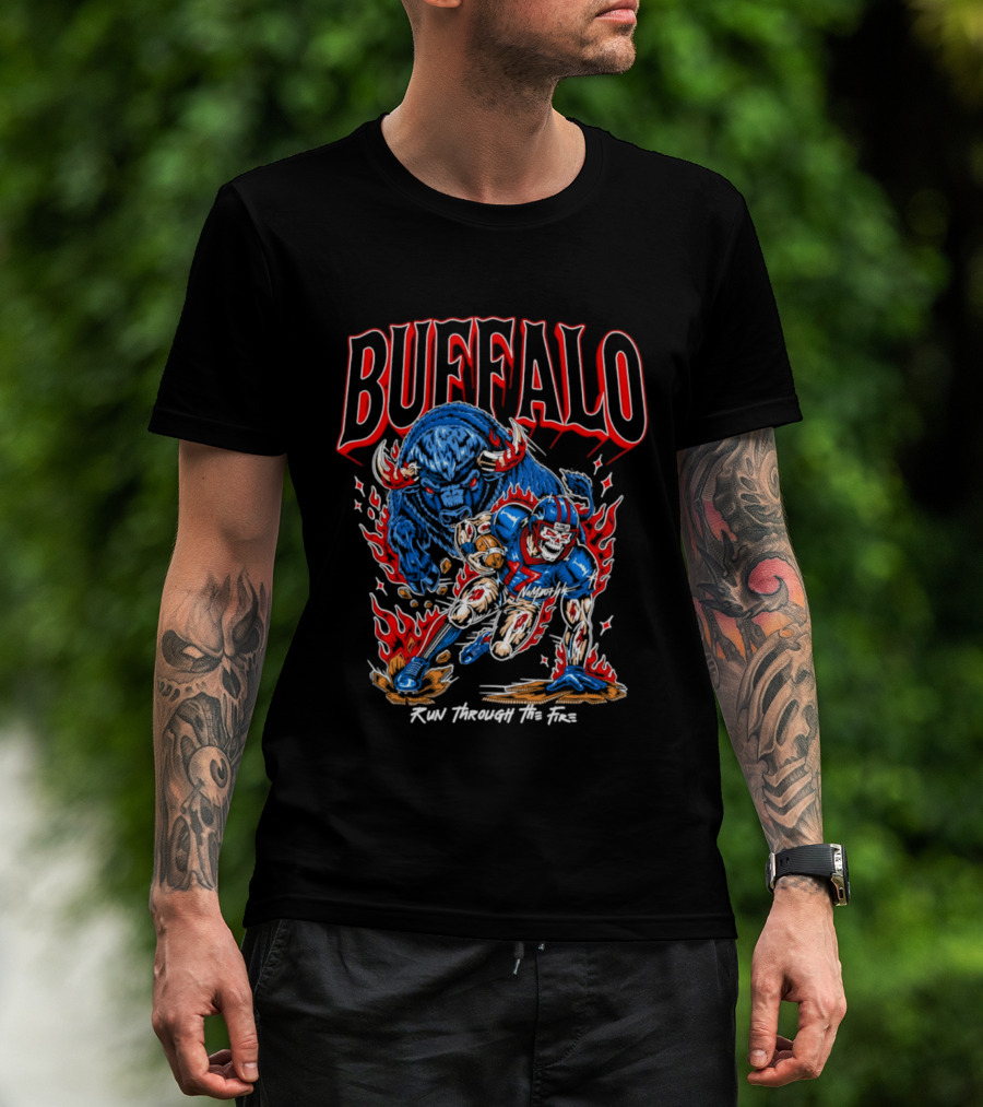 Buffalo Run Through The Fire Football T-Shirt
