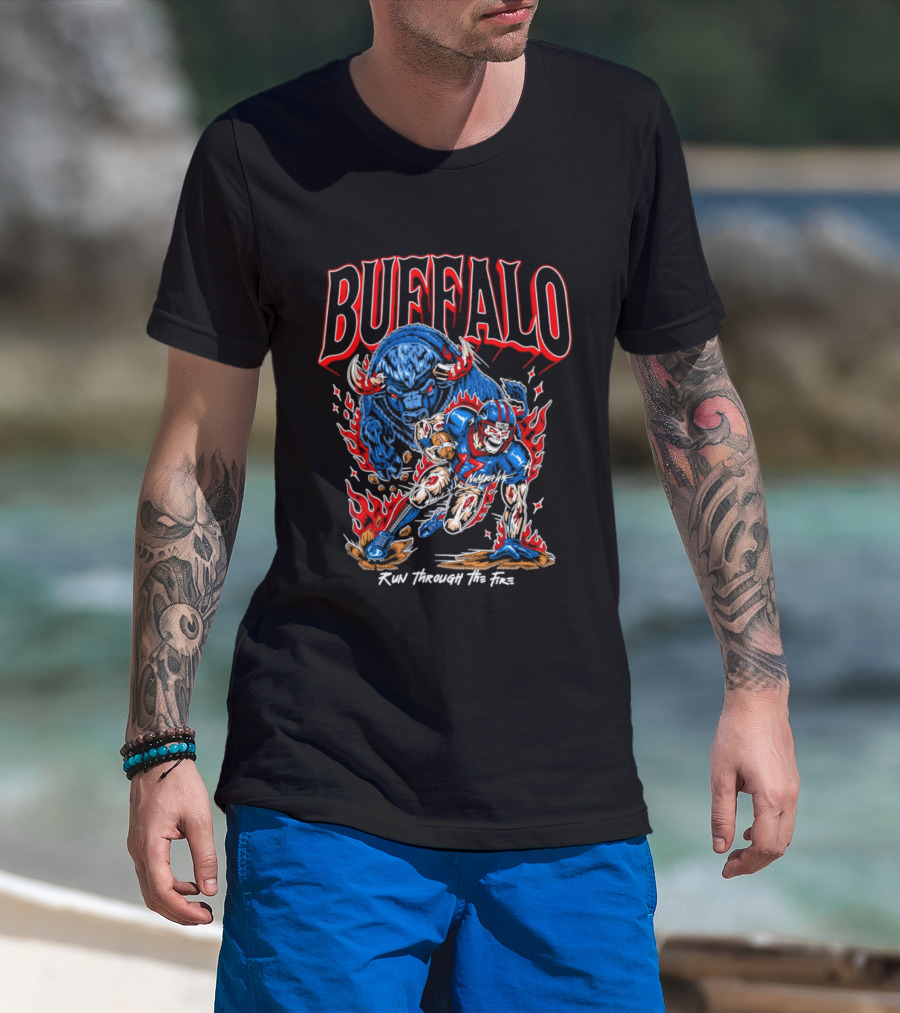 Buffalo Run Through The Fire Football T-Shirt