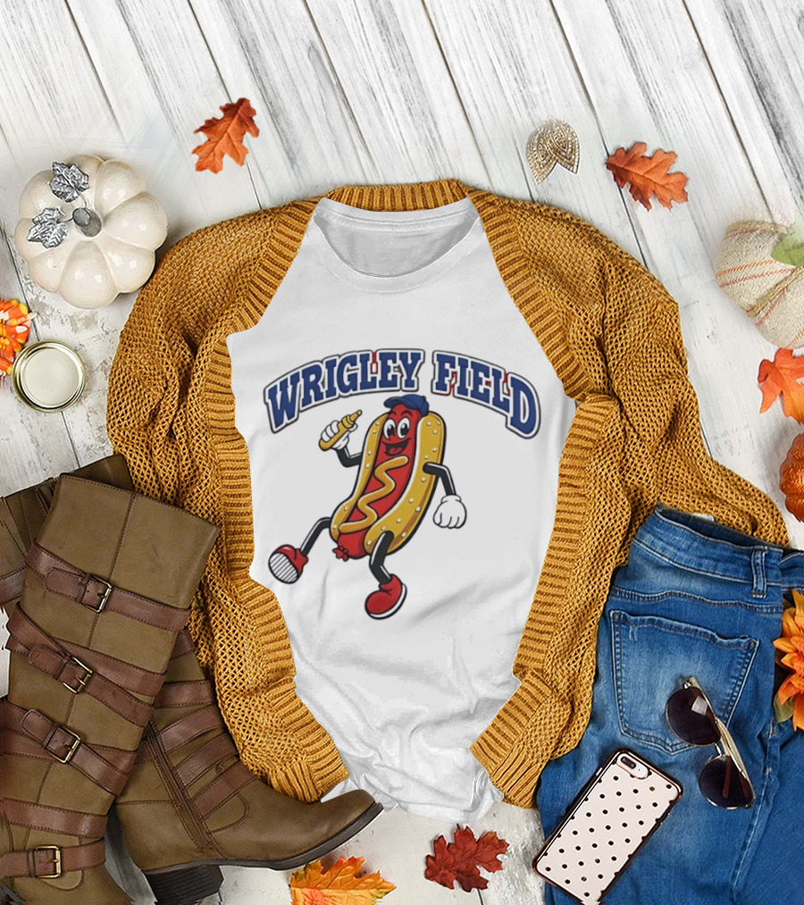 Wrigley Field Hot Dog Mascot Sprint with Mustard T-Shirt