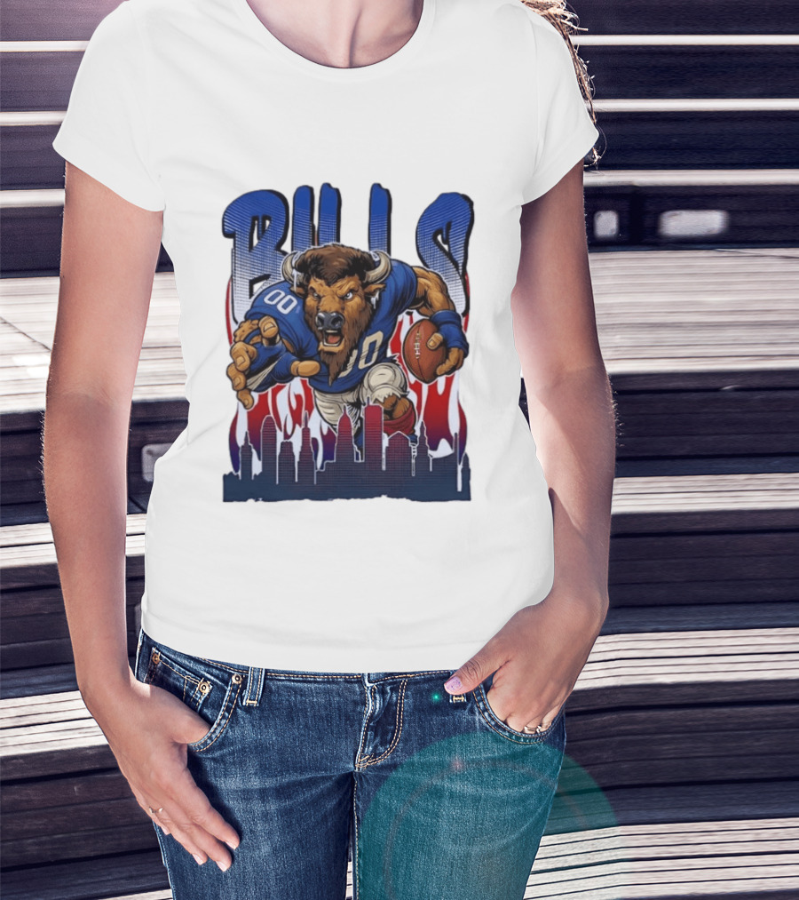Buffalo Bills Football Running Buff City Skyline T-Shirt