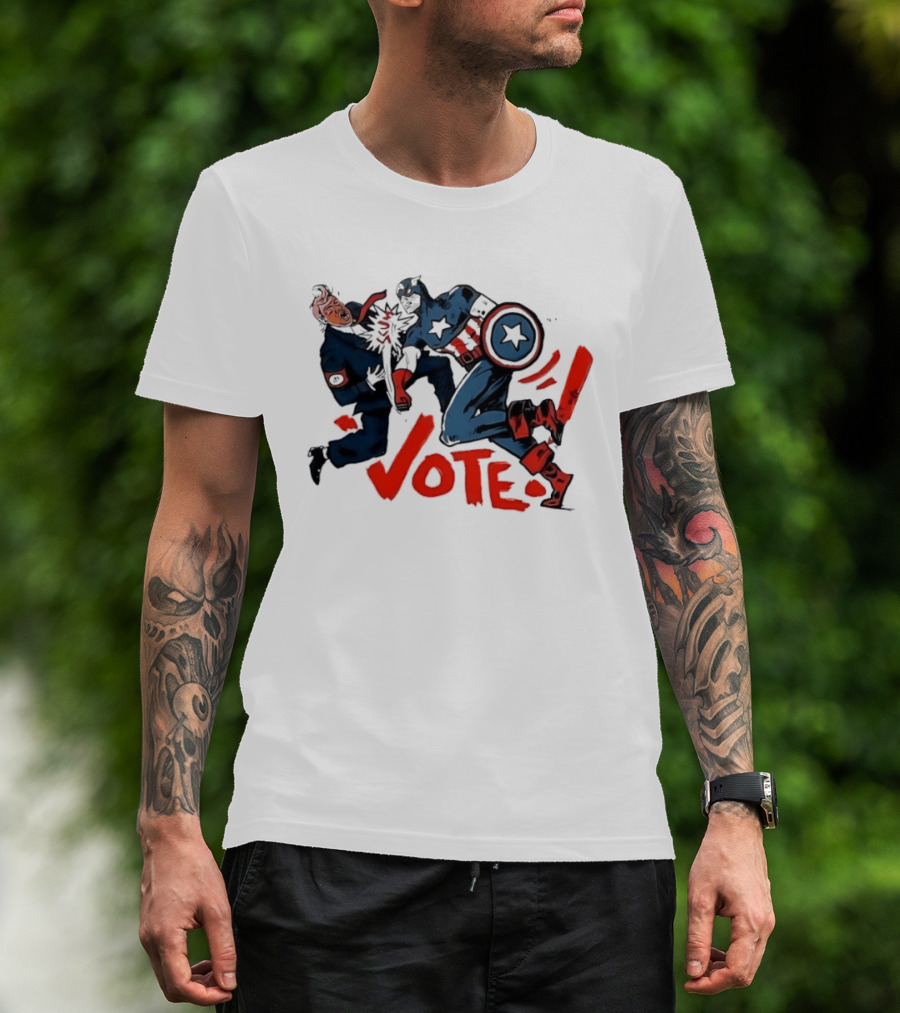 Captain America Punch Donald Trump Vote Comic T-Shirt