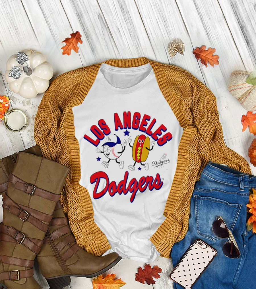 Los Angeles Dodgers Baseball Hot Dog Cartoon Characters T-Shirt