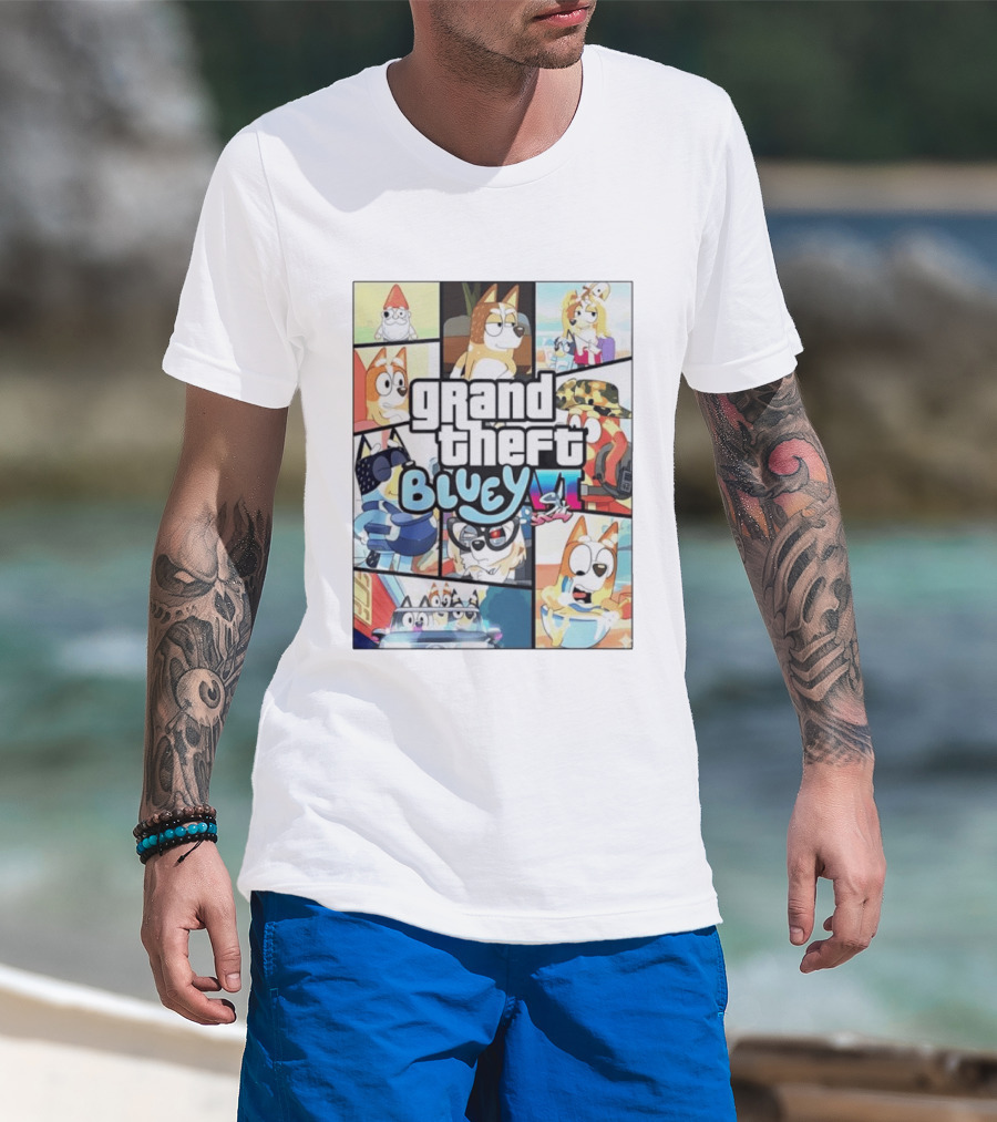 Grand Theft Bluey Funny Cartoon T-Shirt