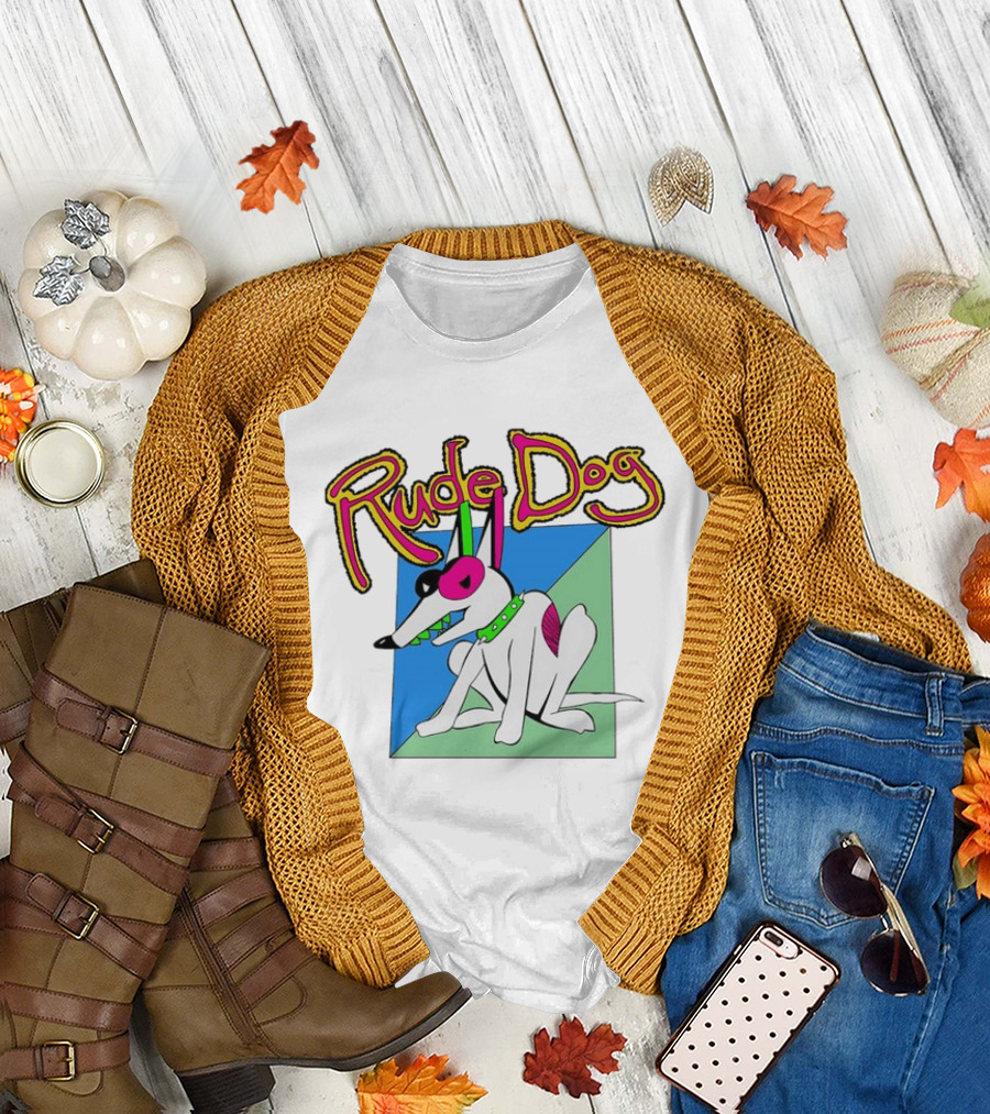 Rude Dog Retro 80s Cartoon Style Colorful T-Shirt