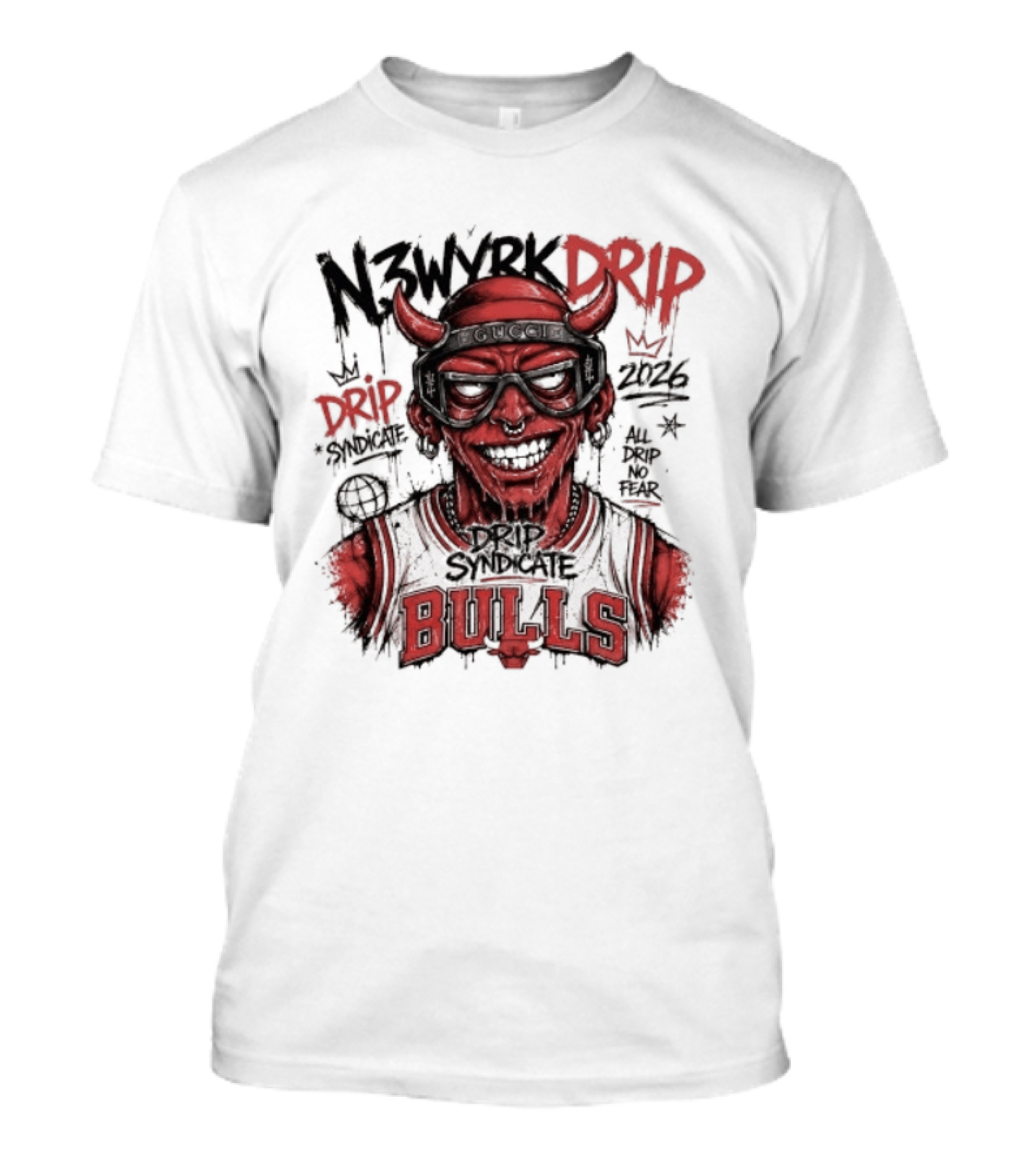 N3WYRK DRIP BULLS 2026 All Drip No Fear Graffiti T-Shirt
