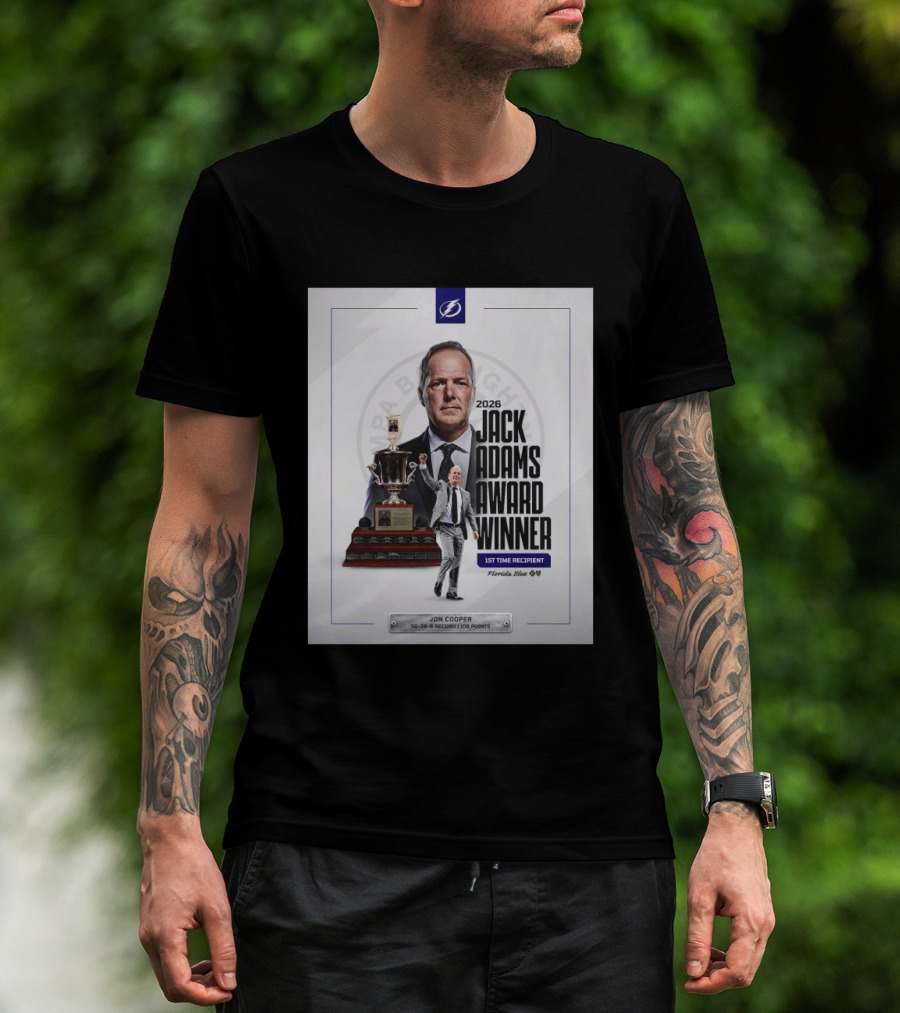 2026 Jack Adams Award Winner Jon Cooper Florida Blue Tampa Bay Lightning 1st Time Recipient 50 26 6 Record 108 Points T-Shirt