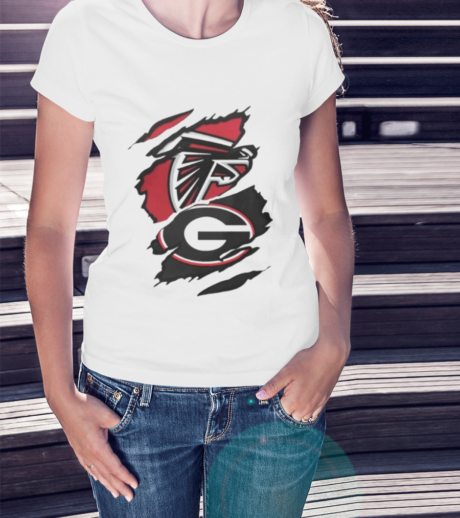 Atlanta Falcons Georgia Bulldogs Sports Team Graphic Rip T-Shirt