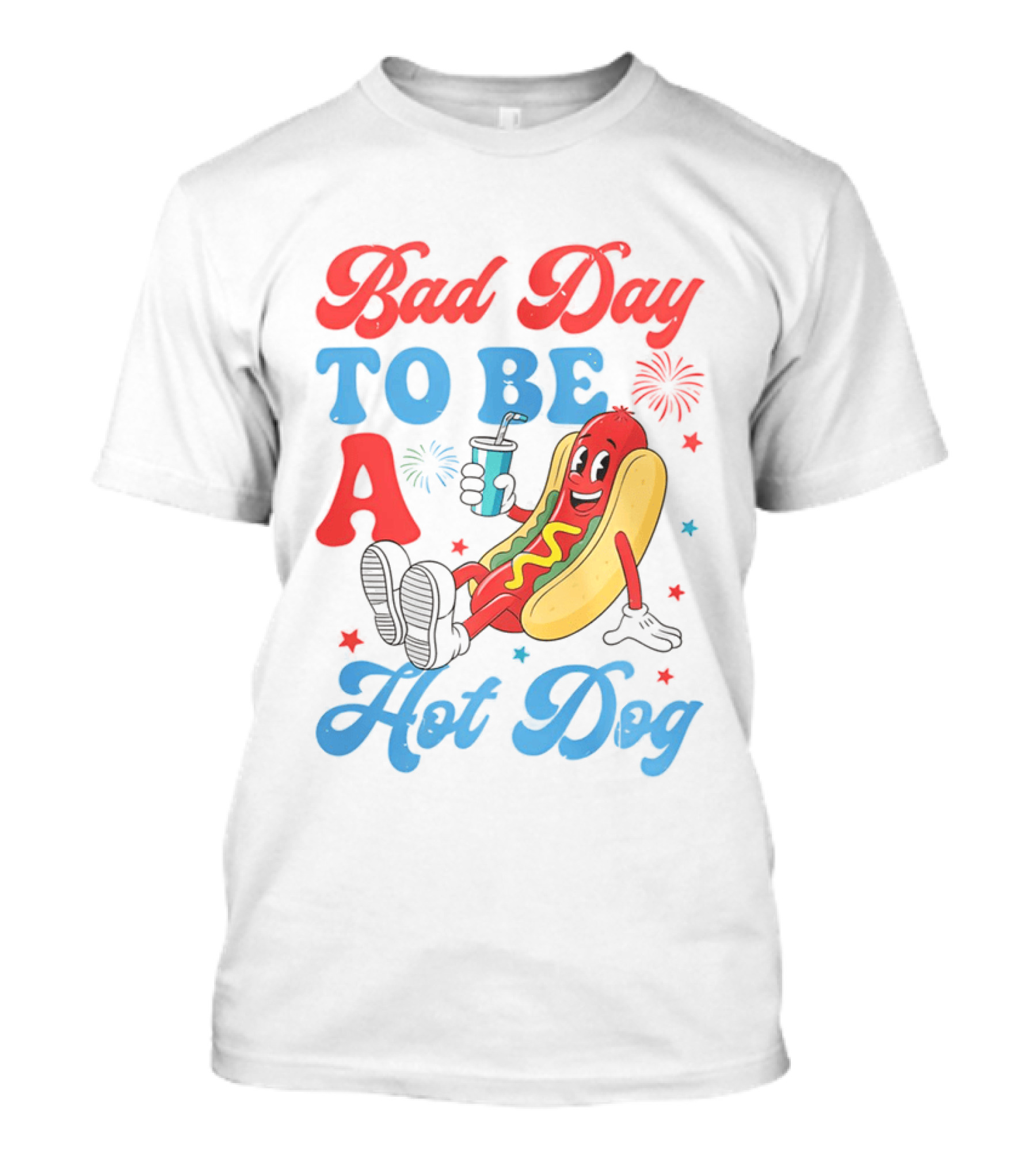 Bad Day To Be A Hot Dog Cool Cartoon Character With Drink T-Shirt