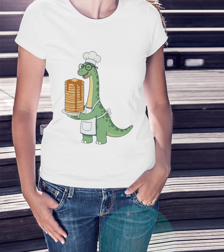 Chef Dinosaur With Towering Pancakes And A Smile T-Shirt