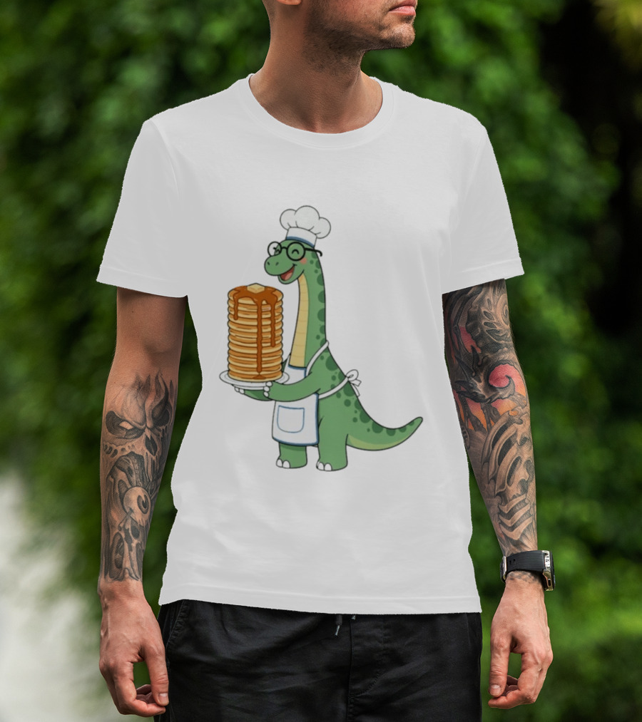 Chef Dinosaur With Towering Pancakes And A Smile T-Shirt