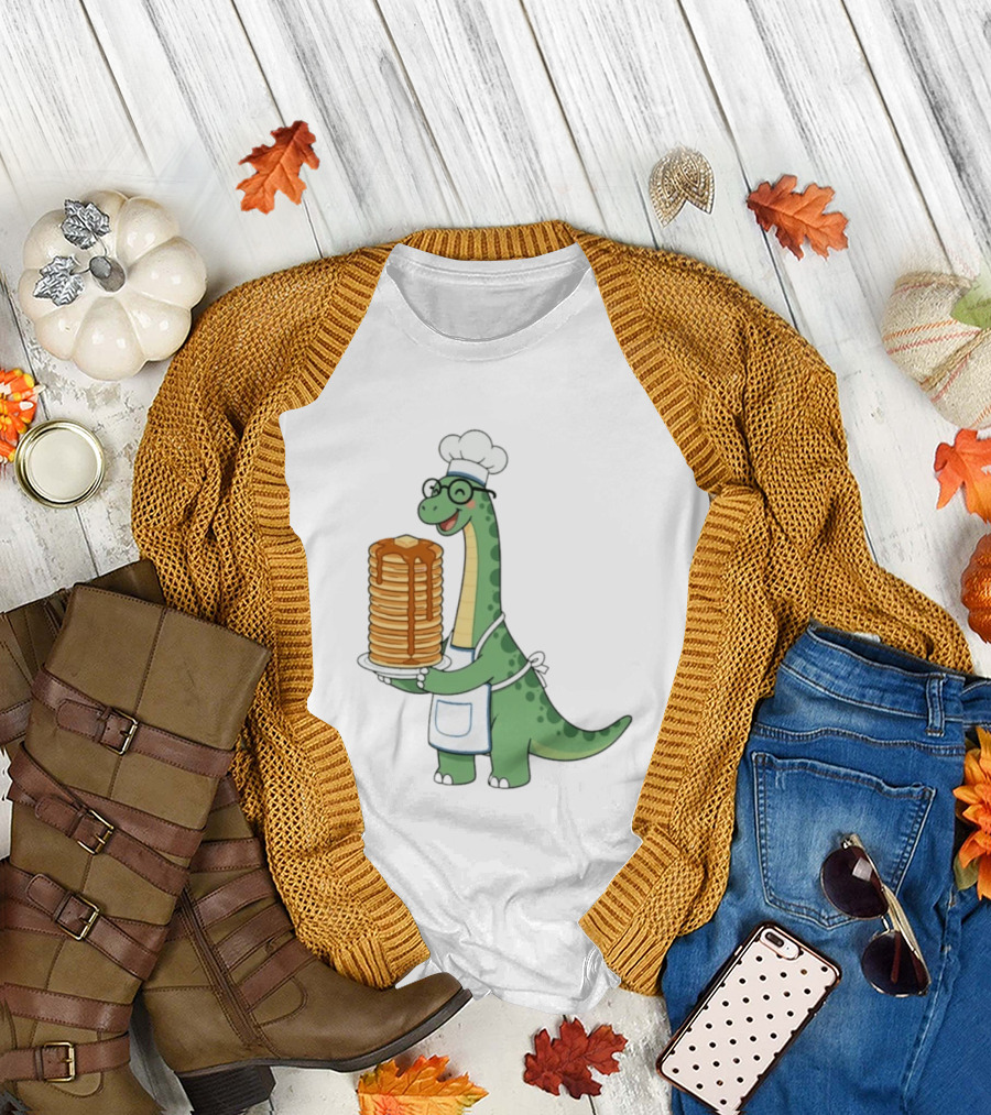 Chef Dinosaur with Towering Pancakes and a Smile T-Shirt